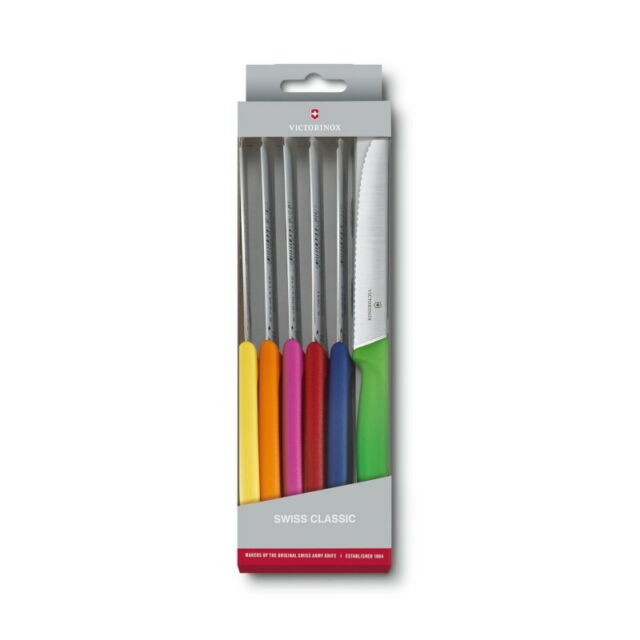 Set di 6 coltelli da tavola o cucina Swiss Classic con manici colorati in confezione regalo Victorinox